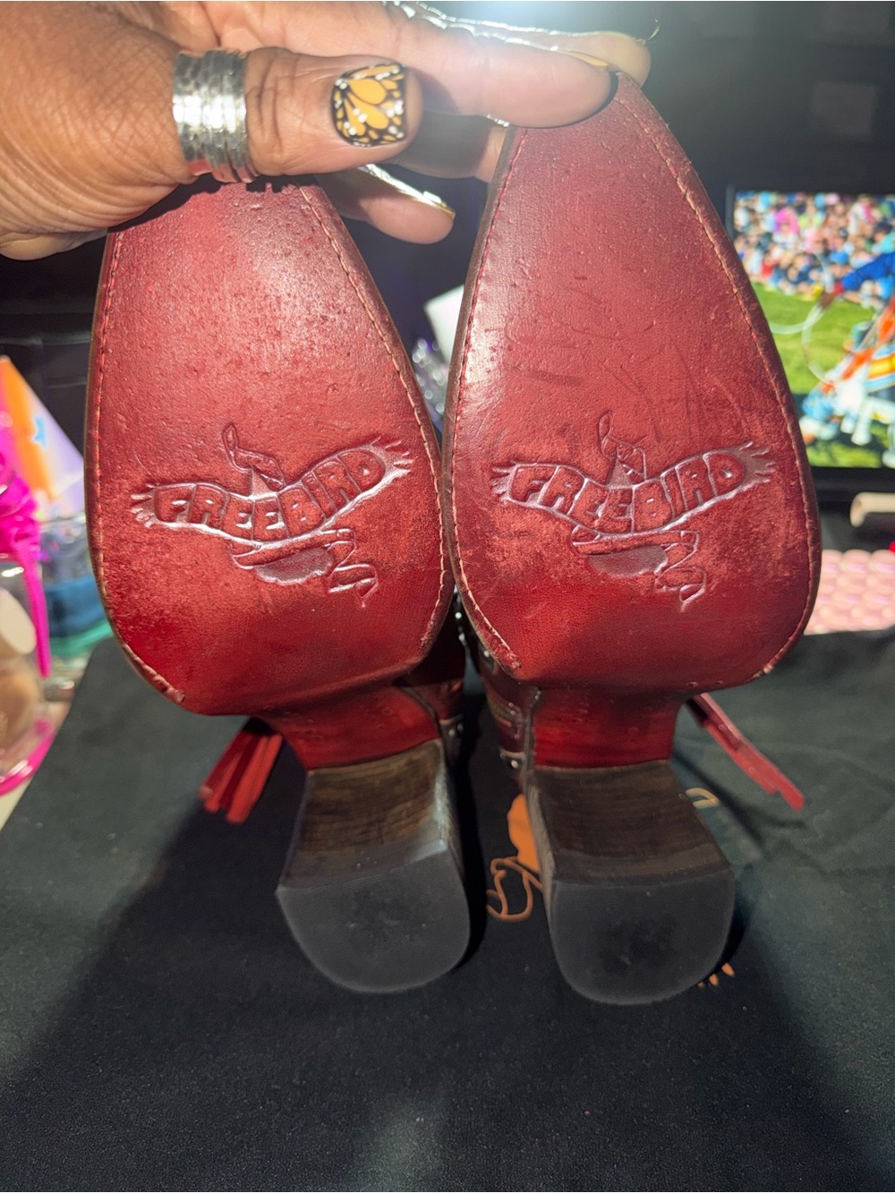 Freebird by Steven Red and Brown Leather Ankle Boots - Picture 12 of 16